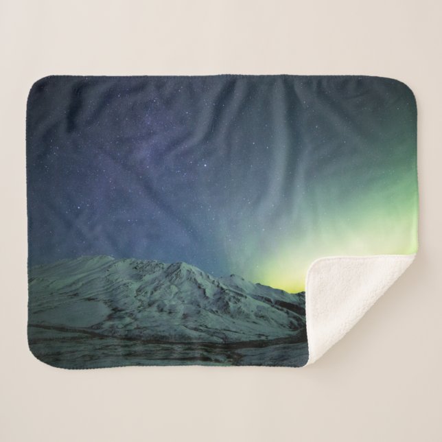 Mountains | Aurora Borealis & Milky Way Alaska Sherpa Blanket (Front (Horizontal))
