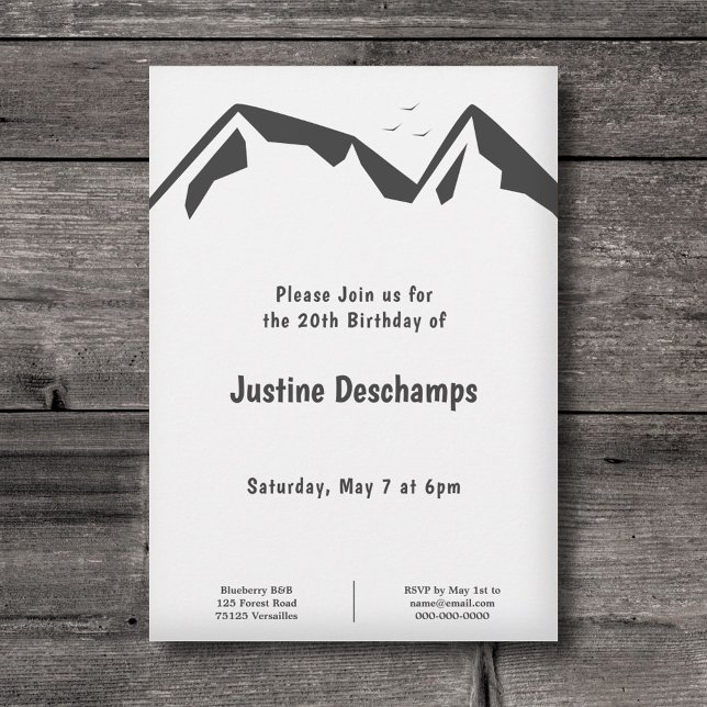 Mountains - Black and White Birthday Invitation (Mountains - Black and White Birthday Invitation)