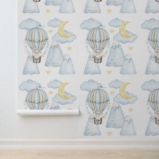 Mountains Blue Hot Air Balloon Bunny Moon Clouds Wallpaper