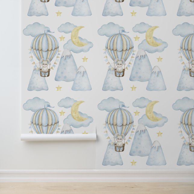 Mountains Blue Hot Air Balloon Bunny Moon Clouds Wallpaper (Application)