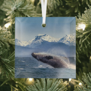 Mountains   Breaching Whale Glacier Bay, Alaska Glass Tree Decoration