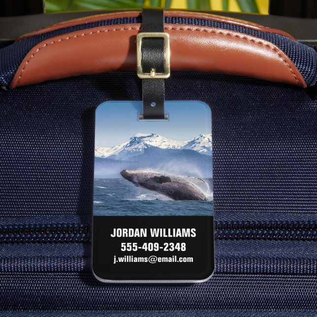Mountains | Breaching Whale Glacier Bay, Alaska Luggage Tag (Front Insitu 2)