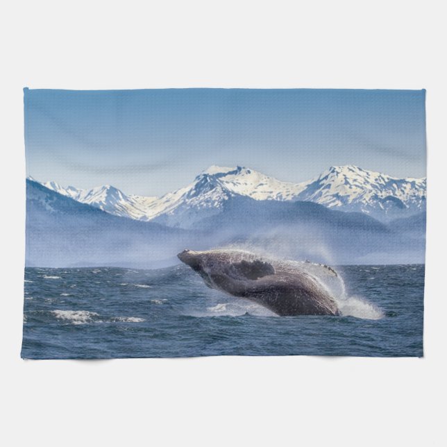 Mountains | Breaching Whale Glacier Bay, Alaska Tea Towel (Horizontal)
