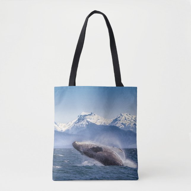 Mountains | Breaching Whale Glacier Bay, Alaska Tote Bag (Front)