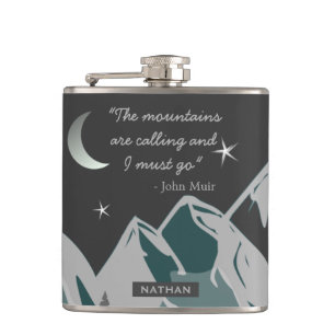 Mountains Calling Quote Night Landscape Custom Hip Flask
