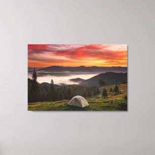 Mountains Camping Foggy Sunrise Canvas Print