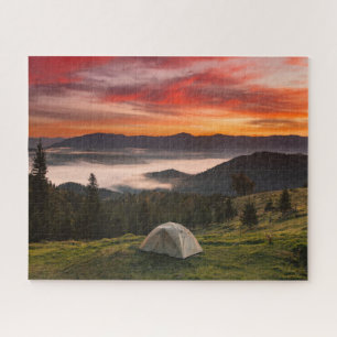Mountains Camping Foggy Sunrise Jigsaw Puzzle