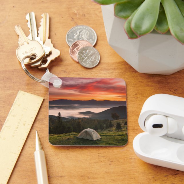 Mountains | Camping Foggy Sunrise Key Ring (Desk)