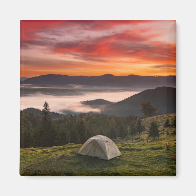 Mountains | Camping Foggy Sunrise Magnet (Front)