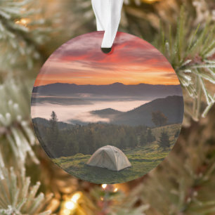 Mountains Camping Foggy Sunrise Ornament
