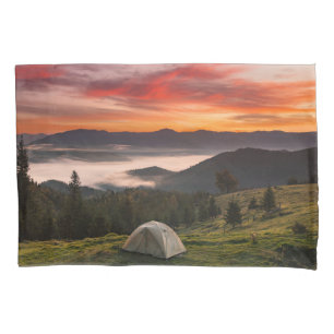 Mountains Camping Foggy Sunrise Pillowcase