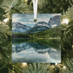 Mountains   Canadian Rockies, Alberta Canada Glass Tree Decoration