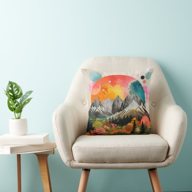 Mountains Colourful Collage Cushion (Chair)