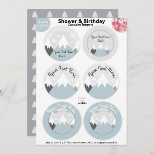 Mountains Cupcake Toppers, Baby Shower Invitation
