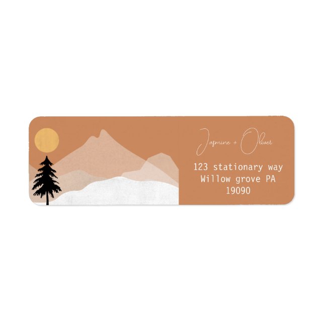 Mountains desert terracotta wedding return address label (Front)