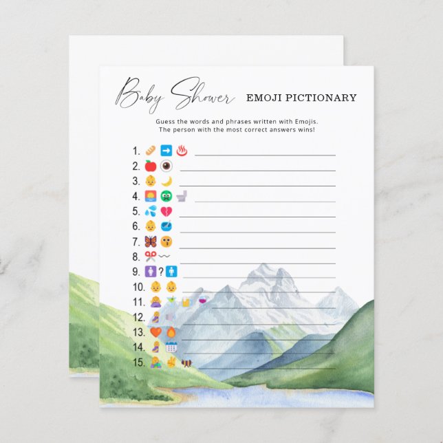 Mountains - emoji pictionary game baby shower (Front/Back)