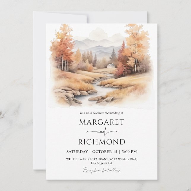 Mountains Fall Forest River Landscape Wedding Invitation (Front)