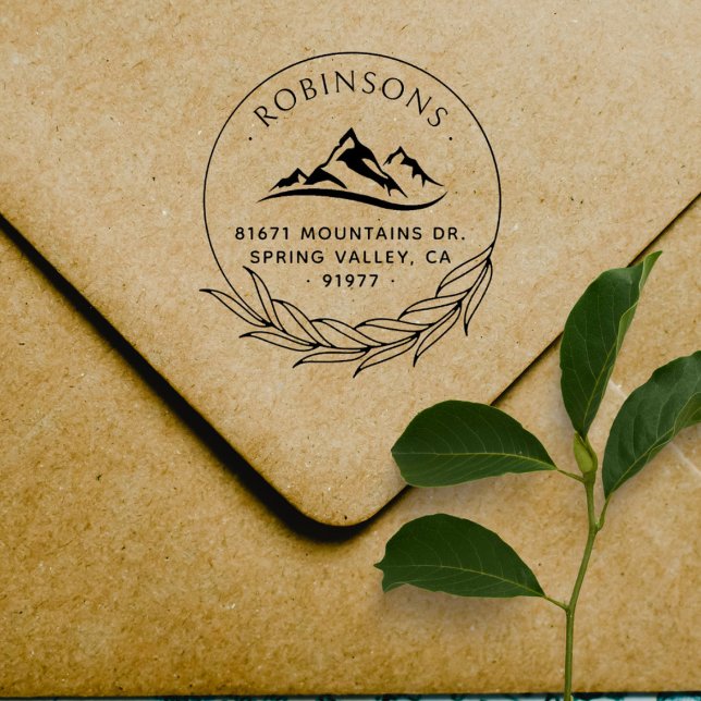 Mountains Family Return Address Rustic Botanical Self-inking Stamp (Creator Uploaded)
