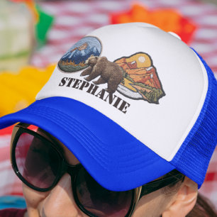 Mountains Faux Patches Bear Personalised Gift  Trucker Hat