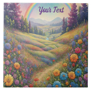 Mountains Flowers Rainbow Ceramic Tile