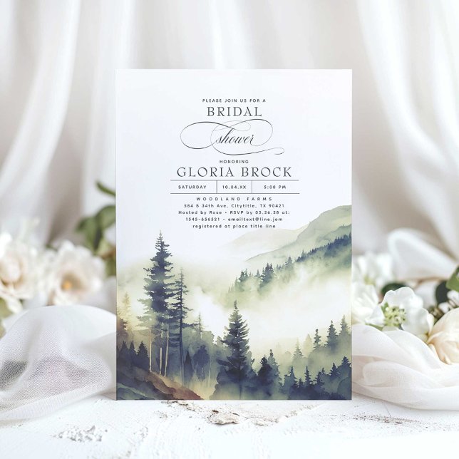 Mountains Forest Fog Evening Boho Bridal Shower Invitation (Mountains and Forests Bridal Shower Invitations)