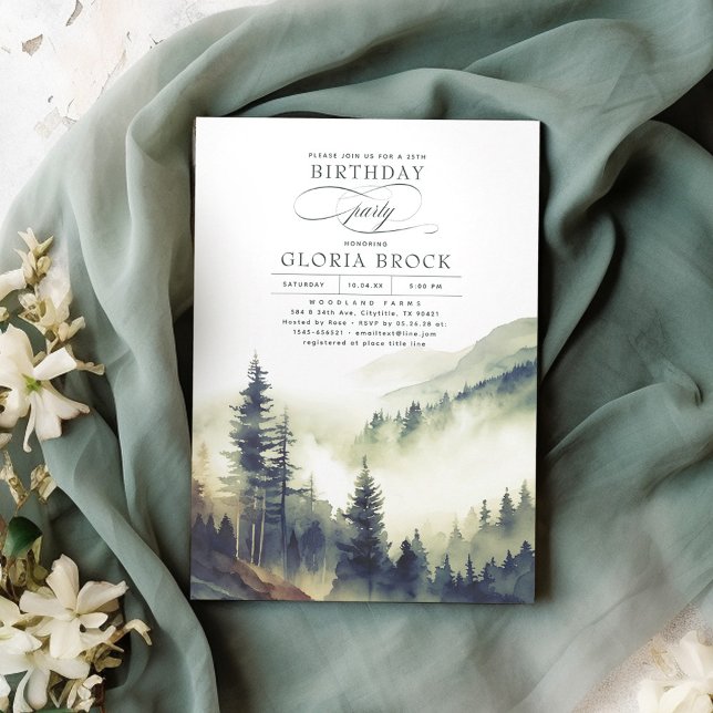 Mountains Forest Fog Evening Landscape Birthday Invitation (Creator Uploaded)