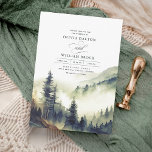 Mountains Forest Fog Evening Landscape Wedding Invitation<br><div class="desc">Transport yourself to a mesmerising scene of a hazy, ethereal mountainous terrain, with endless rows of lush, verdant forests stretching out as far as the eye can see. For couples who share a deep appreciation for the natural world, or those who have fallen in love amidst the beauty of the...</div>