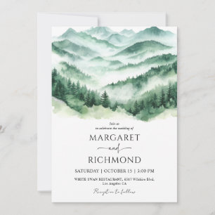 Mountains Forest Green Pine Tree Wedding Invitation