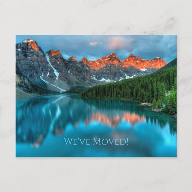 Mountains Forest Lake Reflection We've Moved Postcard (Front)