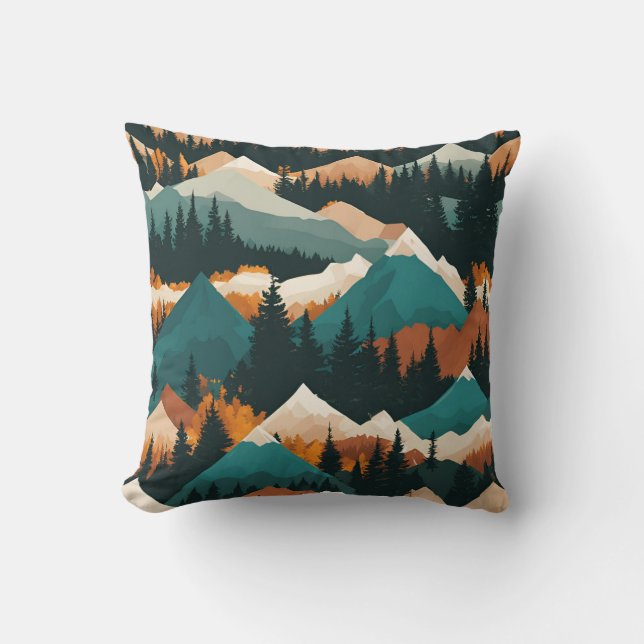 Mountains Forest Pattern Cushion (Front)