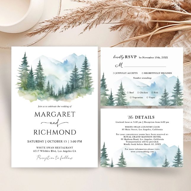 Mountains Forest Pine Tree Rustic Wedding Invitation (Creator Uploaded)