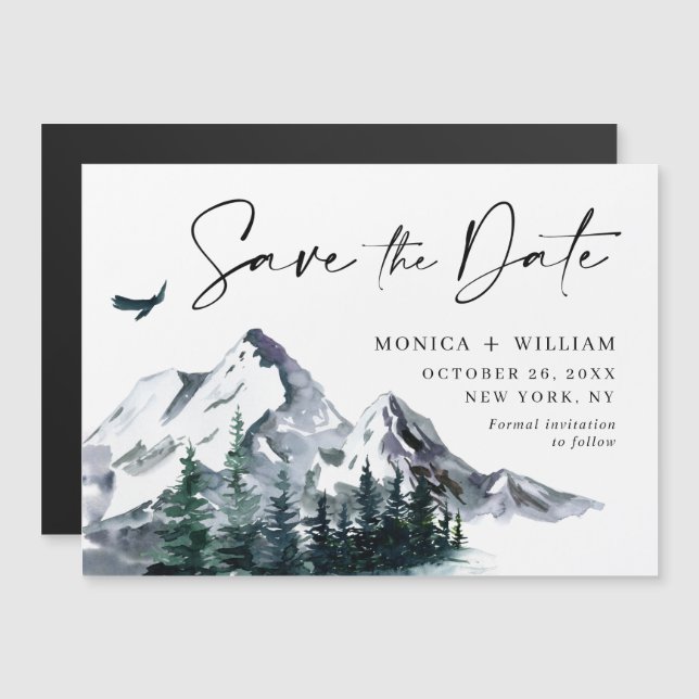 Mountains Forest Save the Date Magnetic Card (Front/Back)
