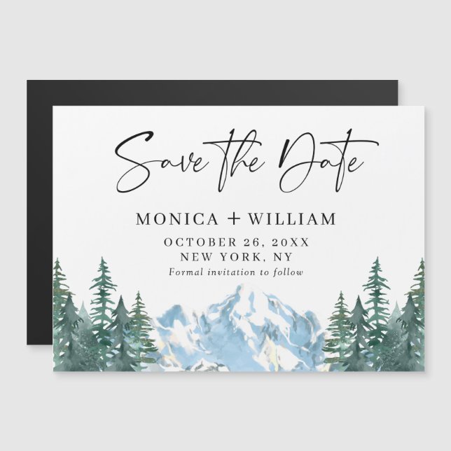 Mountains Forest Save the Date Magnetic Card (Front/Back)