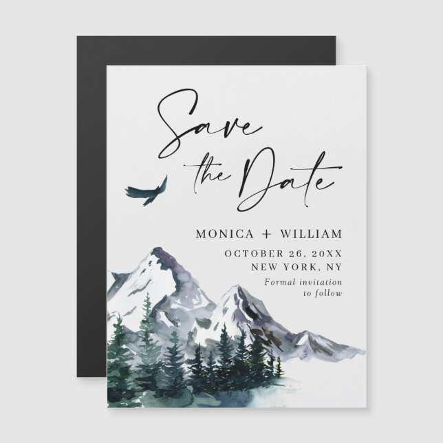 Mountains Forest Save the Date Magnetic Card (Front/Back)