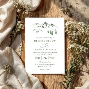 Mountains Forest Trees Pine Rustic QR Code Wedding Invitation