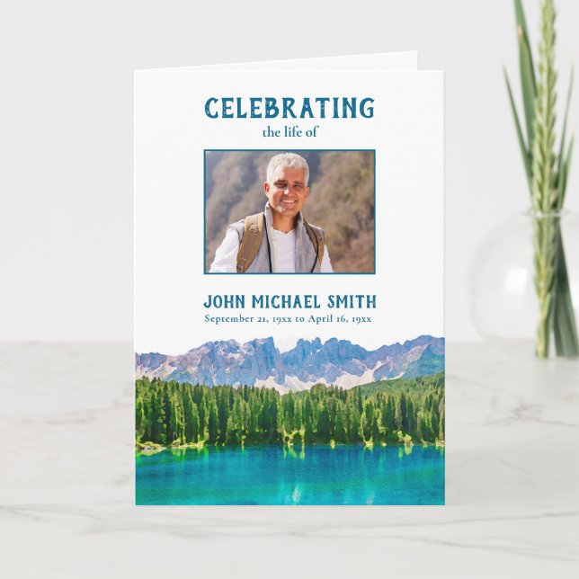 Mountains Funeral Order of Service Photo Memorial Program (Front)