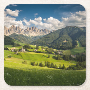 Mountains Funes Valley, Dolomites, Italy Square Paper Coaster