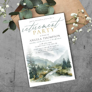 Mountains Green Watercolor Simple Retirement Party Invitation