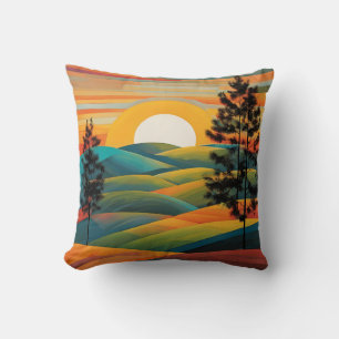 Mountains Hills Trees Sunset Sunrise  Cushion