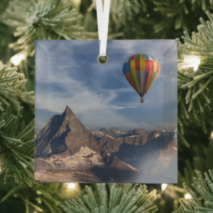 Mountains Hot Air Balloon Matterhorn Swiss Alps Glass Tree Decoration