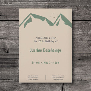 Mountains in Green - Brown Birthday Invitation