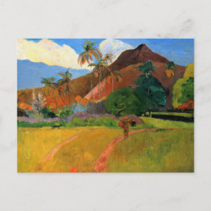 Mountains in Tahiti Gauguin painting warm colourfu Postcard