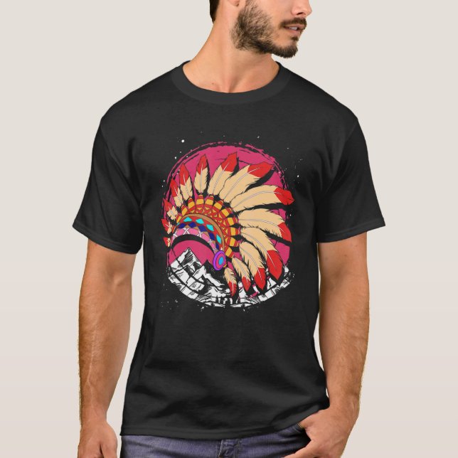 Mountains Indian Indigenous Headdress Native Ameri T-Shirt (Front)