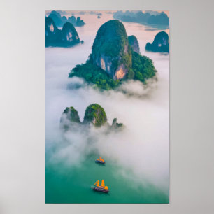 Mountains Landscape Majestic Picturesque Mist Sky Poster