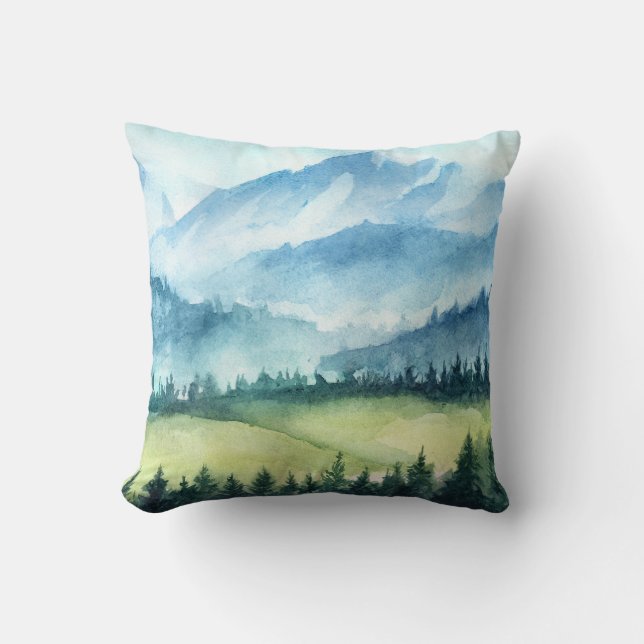 Mountains landscape, watercolor artistic illustrat cushion (Front)
