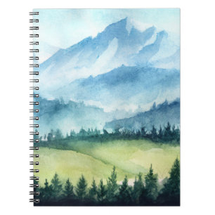 Mountains landscape, watercolor artistic illustrat notebook