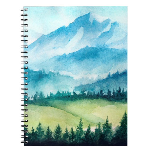 Mountains landscape. Watercolor illustration. Notebook (Front)