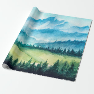 Mountains landscape. Watercolor illustration. Wrapping Paper