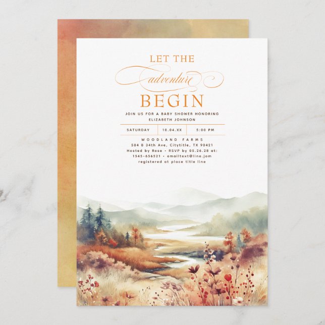 Mountains Let The Adventure Begin Fall Baby Shower Invitation (Front/Back)