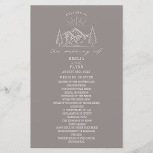 Mountains Line Art Amethyst Wedding Program